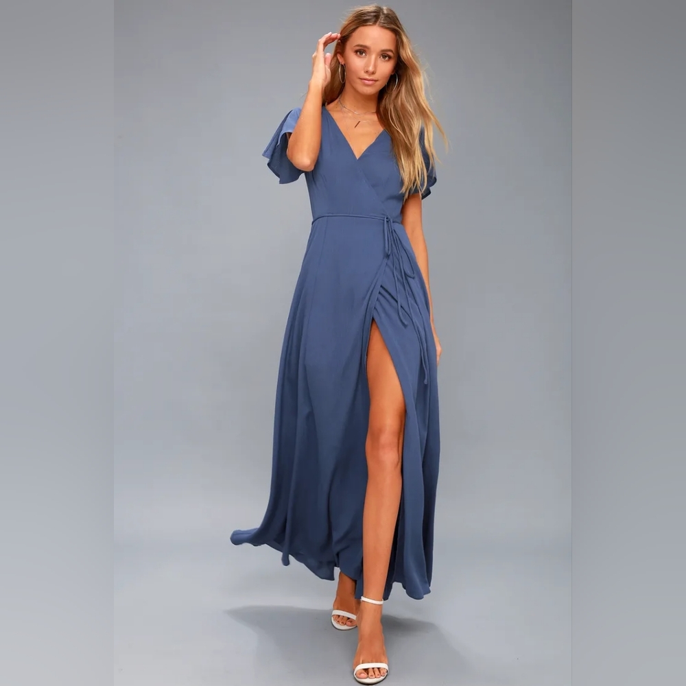 Heart of Marigold Denim Blue Wrap Maxi Dress - XL Lulu's formal dress